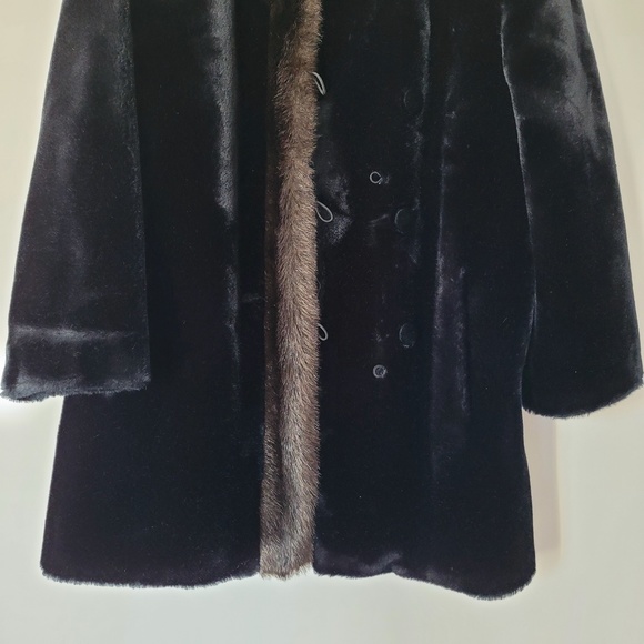 VINTAGE 70s Luxurious Faux Mink Fur‎ Coat Hillmoor Silk Lining Black Brown XL - Picture 5 of 11